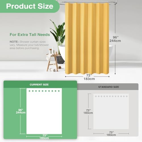 Dynamene Extra Long Waffle Shower Curtain 256 GSM Fabric 72x96 Gold