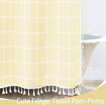 Gibelle Yellow Cream Boho Farmhouse Shower Curtain for Bathroom 72x72