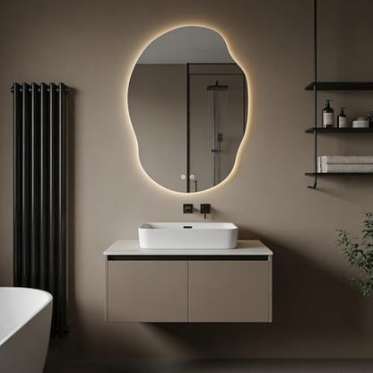 WallBeyond LED Bathroom Mirror with Lights, Asymmetrical Irregular Backlit Vanity Mirror, 35" H x25 W, Anti-Fog, Dimmable 3 Color Temp, Memory, Hardwired Mount, Horizontal/Vertical