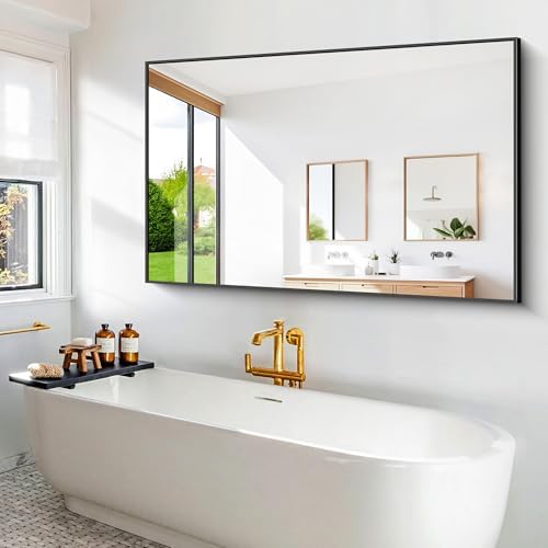 BONEWEI Bathroom Mirror,60x40 inch Bathroom Mirrors for Over Sink,Large Wall Mirror for Bathroom Wall Mounted Rectangle Mirrors,Black Vanity Mirror for Living Room,Bedroom Entryway,Horizontal/Vertical