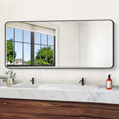DESBING 72" x 30"Bathroom Mirror, Matte Black Wall Mirror with Metal Frame, Decorative Rectangular Vanity Mirror for Bedroom Bathroom Living Room Entryway (Horizontal/Vertical)