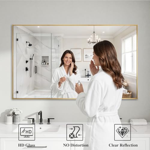 Koonmi Gold Mirrors for Wall, 30x55 Inch Bathroom Mirror, Rectangular Wall Mirror for Living Room Bedroom Bathroom, Hangs Horizontally or Vertically