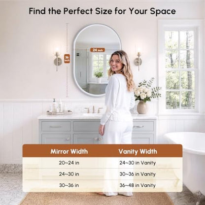 USHOWER Brushed Nickel Pill Oval Mirror for Bathroom 24x36 Inch
