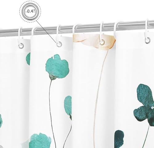 Gibelle Teal Beige Watercolor Floral Fabric Shower Curtain, 72x78