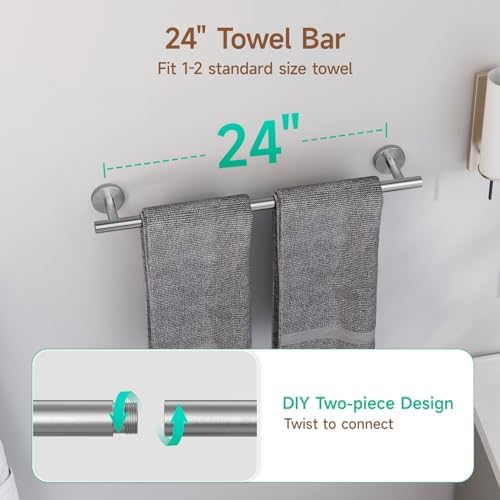 USHOWER 4PCS Brushed Nickel Bathroom Accessories Set, 24-Inch Towel Bar Set