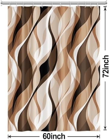Brown Striped Shower Curtain with Hooks for Bathroom 60x72 Inch