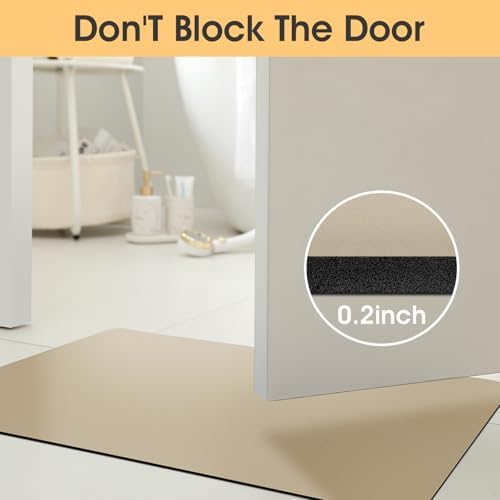 ACCUMTEK Non Slip Bath Mat, Thin Bathroom Rugs Fit Under Door, Quick Dry Bath Mats, Machine Washable Bath Rugs for Bathroom, Bathtub & Kitchen, Camel/Upgraded Solid/24 x17