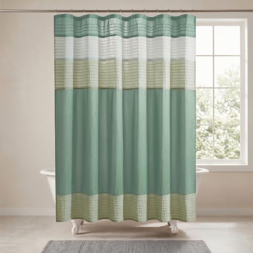 Madison Park Amherst 72 x 72 Bathroom Shower Curtain, Faux Silk, Green