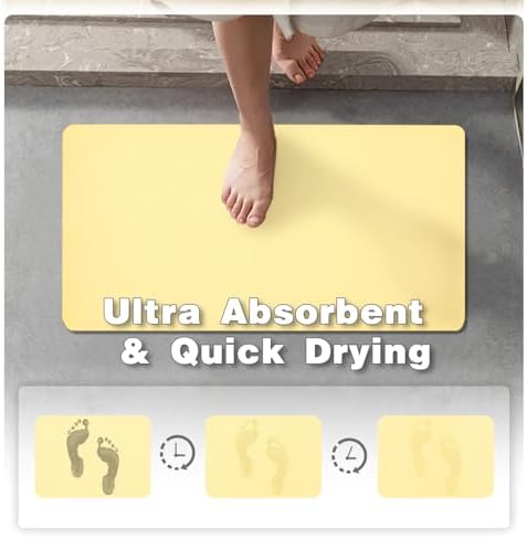 TYUU Thin Bath Mat, Bathroom Rugs Non Slip Washable, 24x48 Light Yellow