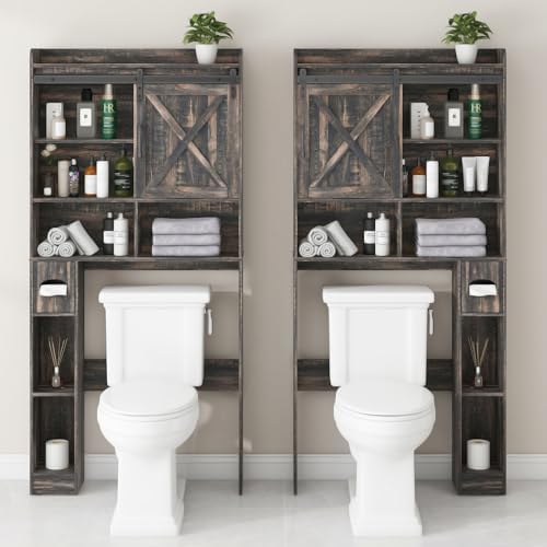 Vabches Over The Toilet Storage Cabinet with Sliding Barn Door. Dark Grey