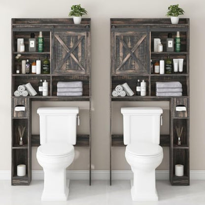Vabches Over The Toilet Storage Cabinet with Sliding Barn Door. Dark Grey
