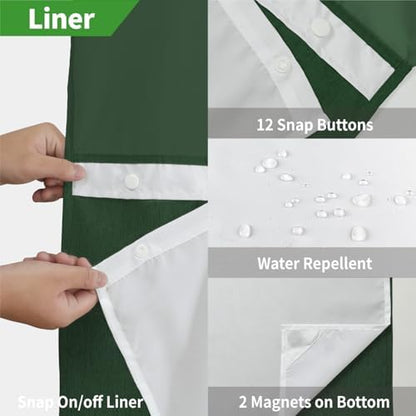 eachope No Hook Fabric Shower Curtain with Snap-in Liner,71x74Emerald Green