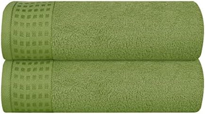 GLAMBURG 100% Cotton 2 Pack Oversized Bath Towel Set 28x55 Inches, Ultra Soft Highly Absorbant Compact Quickdry & Lightweight Large Bath Towels, Ideal for Gym Travel Camp Pool - Kiwi Green