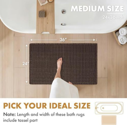 MIULEE Set of 2 Waffle Bathroom Rugs Boho Bath Mat Chocolate 24x36 Inch