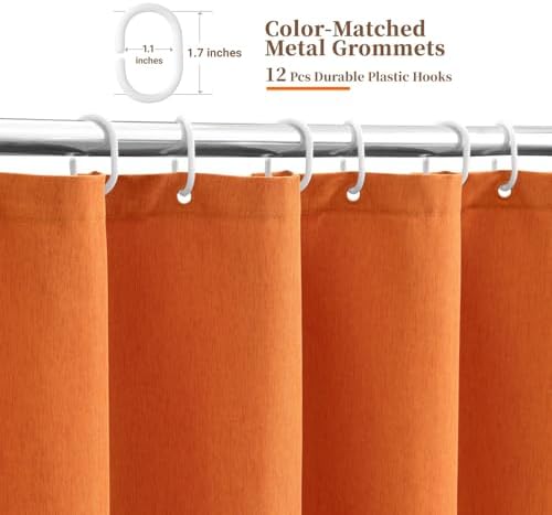 BTTN 72x96 Boho Scalloped Linen Textured Shower Curtain Set, Burnt Orange