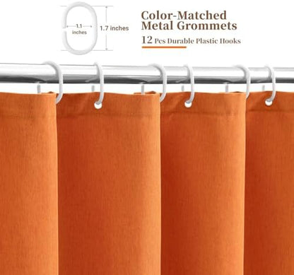 BTTN 72x96 Boho Scalloped Linen Textured Shower Curtain Set, Burnt Orange