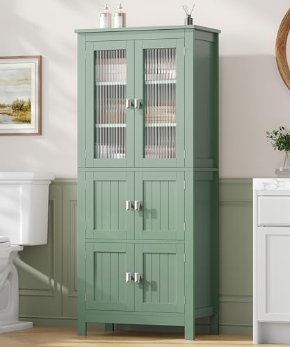 Akxomel 53.1" Tall Bathroom Cabinet 6 Doors Linen Floor Storage Cabinet