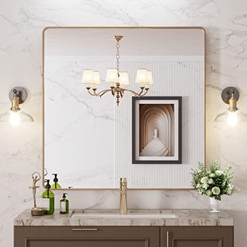 LOAAO 36"X36" Gold Bathroom Mirror
