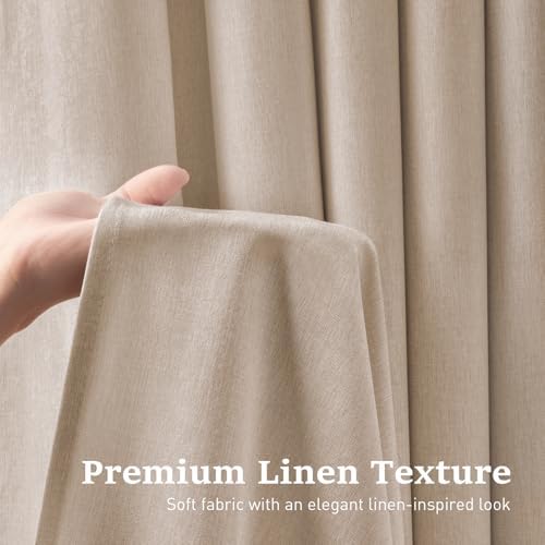 BTTN Tan Ringless Linen Textured Shower Curtain with Snap in Liner, 72x75
