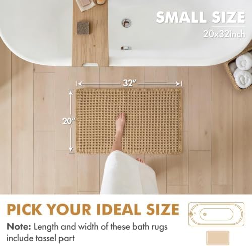MIULEE Set of 2 Waffle Bathroom Rugs Boho Bath Mat Brown 20x32 Inch