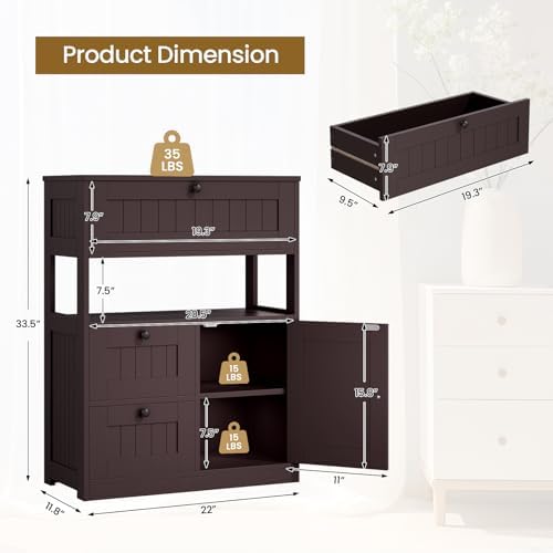 GRUSIGN Bathroom Cabinet, Modern Bathroom Floor Storage Cabinet Organizer with 1 Door and 3 Drawers, Freestanding Cupboard for Kitchen/Living Room Use