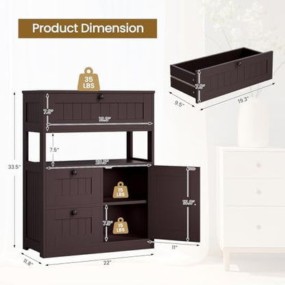 GRUSIGN Bathroom Cabinet, Modern Bathroom Floor Storage Cabinet Organizer with 1 Door and 3 Drawers, Freestanding Cupboard for Kitchen/Living Room Use
