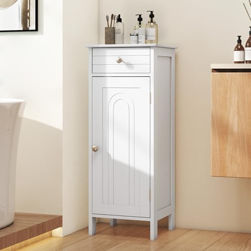 GIANTEX 34.5" Bathroom Cabinet with Drawer & Single Door (White)