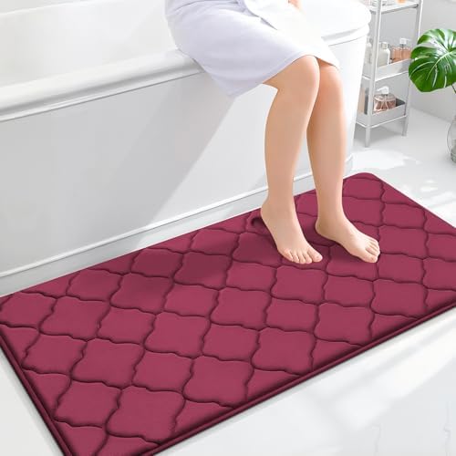 OLANLY Memory Foam Bath Mat Rug 47x24, Ultra Soft Bathroom Rugs, Burgundy