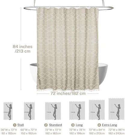 Siiluminisoy Extra Long Beige Boho Woven Fabric Cute 84 Inch Tufted Chevron Textured Striped Modern Farmhouse Minimalist Cloth Shower Curtain for Bathroom