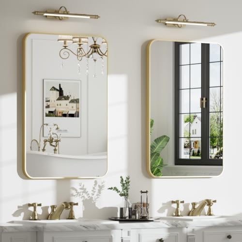 24"x30" Bruhed Gold Rectangle Vanity Bathroom Mirror, Set of 2