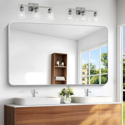 BONEWEI Silver Bathroom Mirror,60x36 inch Wall Mirror for Bathroom Wall Mounted,Rectangle Mirror for Bathroom Over Sink,Modern Frame Round Corner for Living Room,Bedroom Entryway,Horizontal/Vertical