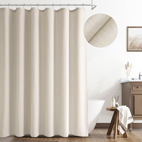 Naturoom Linen Shower Curtain 72 Inch Long for Bathroom Light Tan 1 Panel