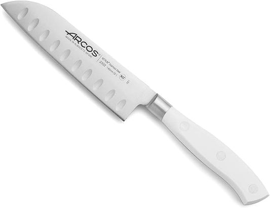 Arcos Santoku Knife Forged Blade Stainless Steel NITRUM 140mm, POM Handle White, Resistant to Extreme Temperatures and Chemicals, Riviera Blanc Series