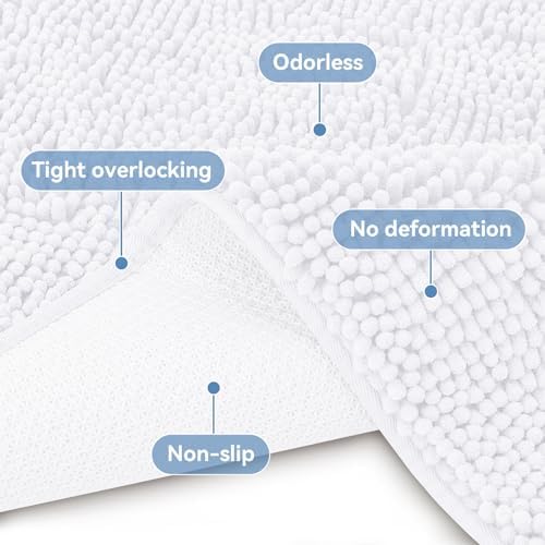 Bcoimo Small Bath Rug Mat,Chenille Extra Soft White Bathhroom Mats for Tub