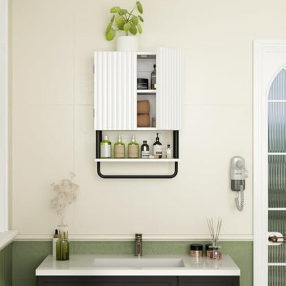 RUSTOWN Fluted Bathroom Wall Cabinet with 2 Doors, 3-Tier Medicine Cabinet