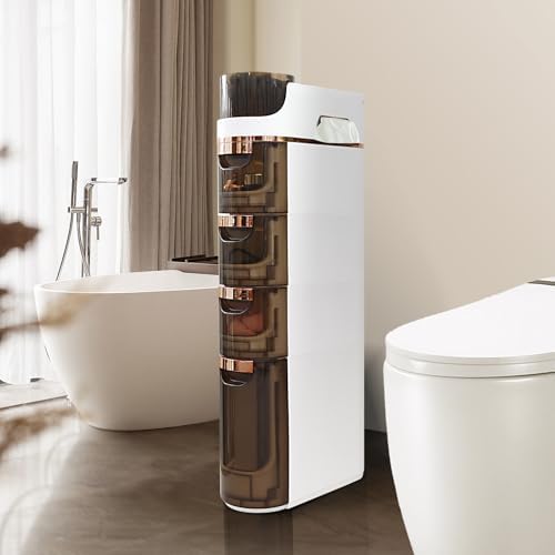 BGYMF 4-Tier Narrow Slim Bathroom Storage Cabinet,Movable,White