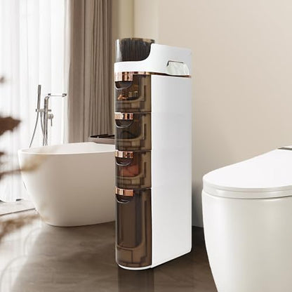 BGYMF 4-Tier Narrow Slim Bathroom Storage Cabinet,Movable,White