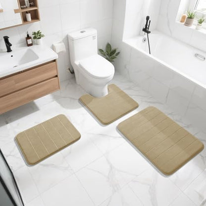 Yimobra Memory Foam Bath Mat, Super Soft Absorbent Bathroom Rug Non Slip, Quick Dry, Machine Washable Floor Carpet for Tub Shower, Home Decor Accessories, 24x17, Light Tan