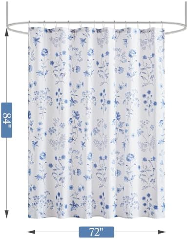 Martha Stewart Cotton Floral Extra Long Shower Curtain, 72 x 72, Blue