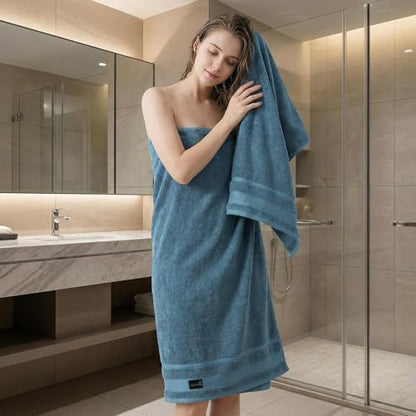 REDKISS 4 Pack Large Bath Towels, 100% Cotton, 31x63 in, Heavyweight 760G, Highly Absorbent & Quick Dry, Super Soft Luxury Towels for Bathroom,Hotel Collection - Blue