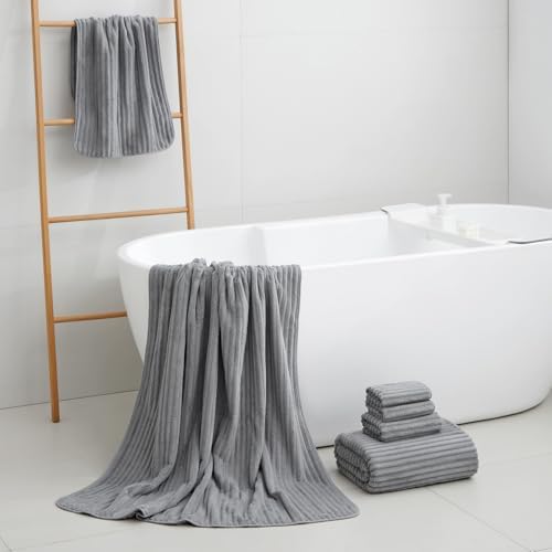 6 Piece Bath Towel Set, 40"x80" Oversized Bath Sheets, Grey