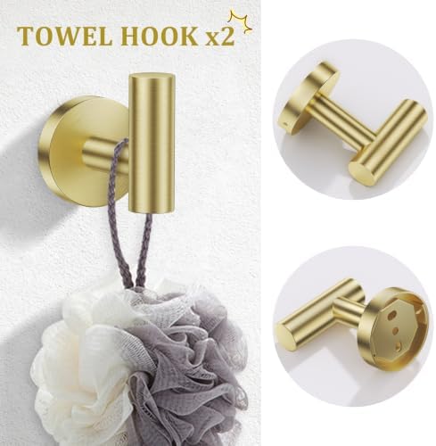 TURS Brushed Gold Bathroom Hardware Set 5 Piece, SUS304 Stainless Steel Bath Towel Bar Set, 24 Inch Bathroom Accessories Kit Wall Mounted