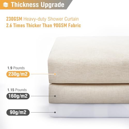 BTTN Beige Linen Textured Waterproof Cloth Shower Curtain Set, 72x72, Cream
