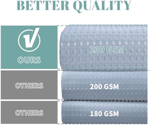 eachope FrostBlue Long No Hook Waffle Weave Shower Curtain with snap-in Liner Replacement, 230GSM Waterproof Fabric Hotel Shower Curtain Set for Bathroom, Through Mesh Top Window,71Wx80H