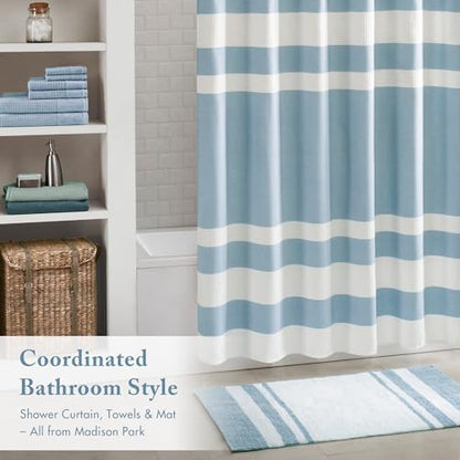 Madison Park Spa Cotton Bath Rug Non-Slip Absorbent Striped, 27 x 45, Blue
