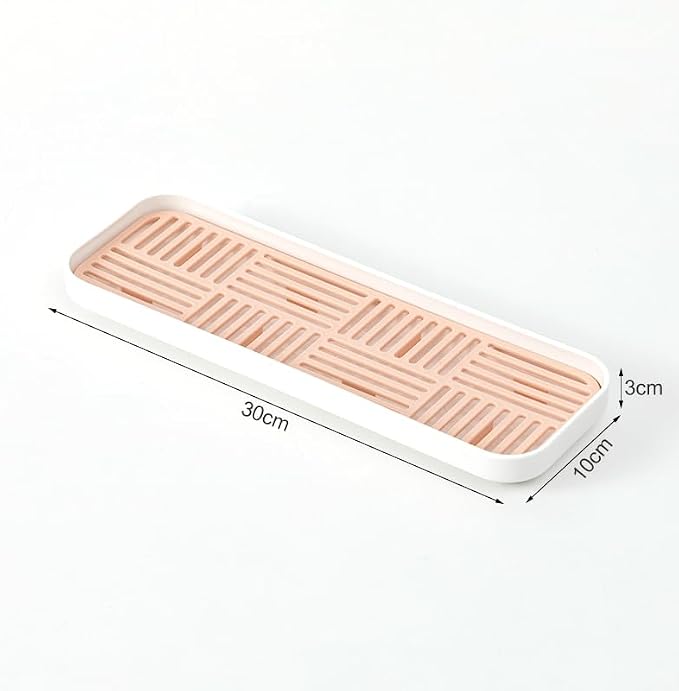 2-in-1 Kitchen Sink Caddy Organizer with Plastic Drain Grate, Double-Layer Drain Sponge Soap Holder & Food Fruit Vegetable Drain Tray for Sink Countertop Home Kitchen Restaurant Hotel, Pink (1 Pack)