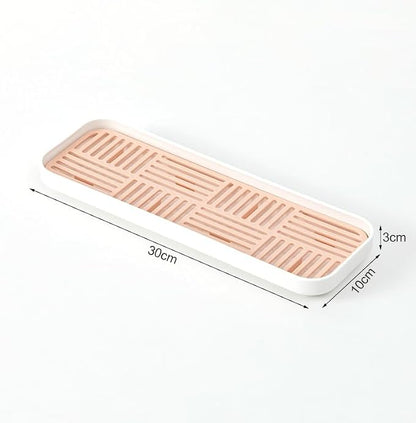 2-in-1 Kitchen Sink Caddy Organizer with Plastic Drain Grate, Double-Layer Drain Sponge Soap Holder & Food Fruit Vegetable Drain Tray for Sink Countertop Home Kitchen Restaurant Hotel, Pink (1 Pack)