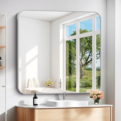 DESBING 42" x 42"Bathroom Mirror, Silver Wall Mirror with Metal Frame, Decorative Rectangular Vanity Mirror for Bedroom Bathroom Living Room Entryway (Horizontal/Vertical)