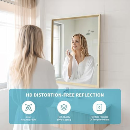 Oak Wood Effect Framed Wall Mirror, 24x32 Rectangle Mirror