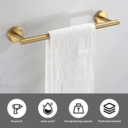 Bathroom Hardware Set Brushed Gold, 10pcs Towel Bar Set Including 2pcs16 inch Towel Bars, Toilet Paper Holders, Towel Rings and 4pcs Robe Towel Hooks